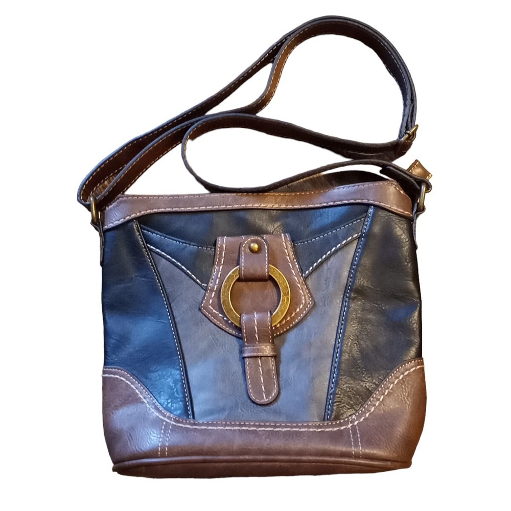 Faux Leather Brown Adjustable Shoulder Ba Purse Zip Pockets Magnetic Snaps